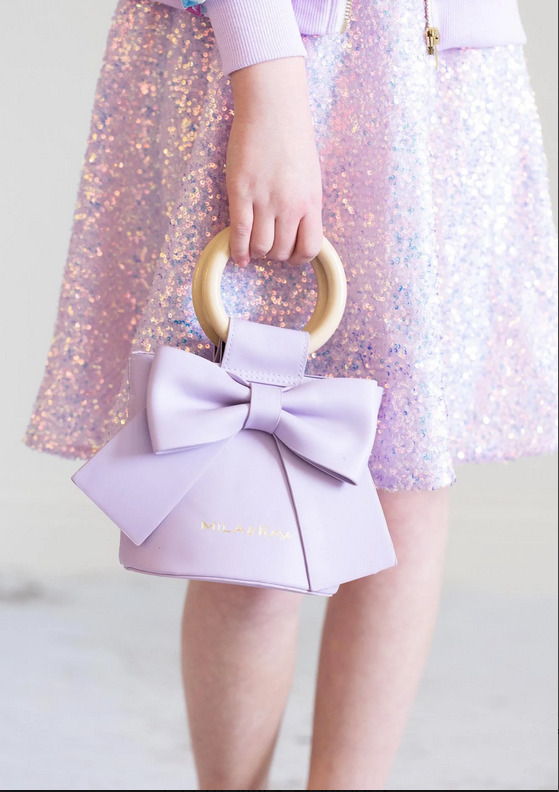 Girls Holding Lavender Purse with Bow